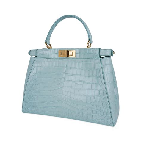 Fendi Bag Peekaboo Mint Crocodile Medium Satchel Pastel Ice Blue For ...