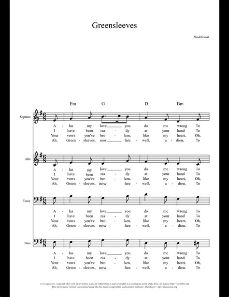 Greensleeves sheet music download free in PDF or MIDI