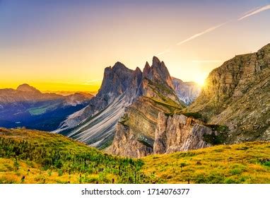 Amazing Sunrise Seceda Peak Sun Flare Stock Photo 1714076377 | Shutterstock