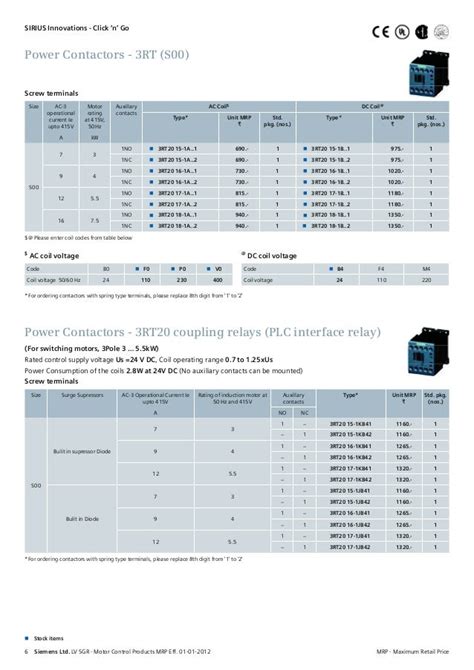 Siemens Lv Switchgear Motor Control Products Price List | Natural ...