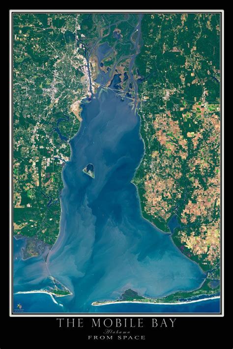 The Mobile Bay Alabama Satellite Poster Map | Aerial photography drone ...