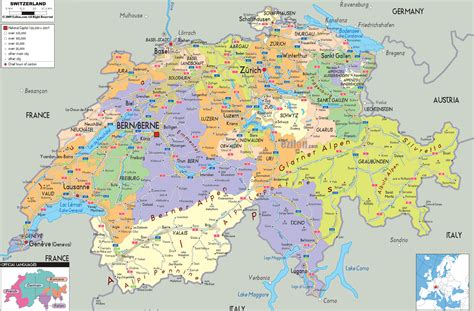 Large detailed political and administrative map of Switzerland with all ...