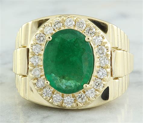 Sold Price: 4.59 CTW Mens Emerald 18K Yellow Gold Diamond Ring - March ...