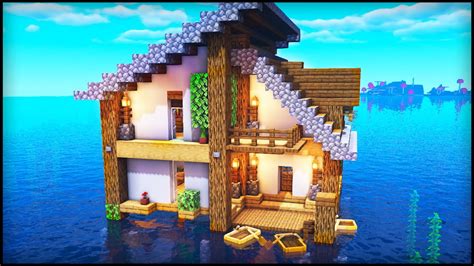 Minecraft Survival Water House: How to build a House on Water Tutorial ...