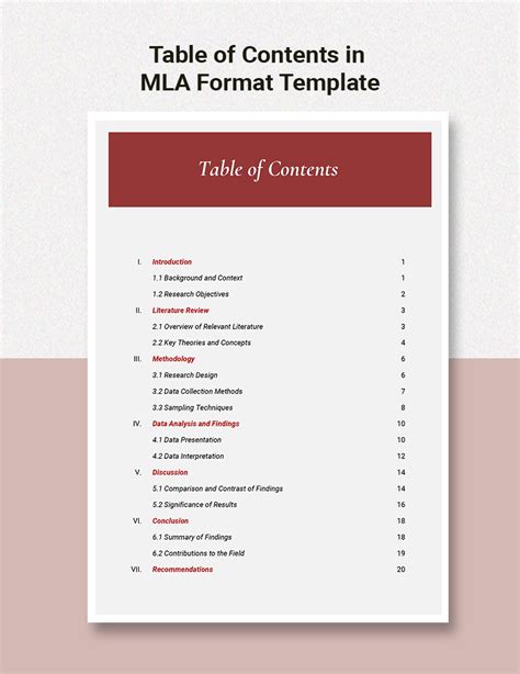 Table of Contents in MLA Format Template - Google Docs, Word | Template.net