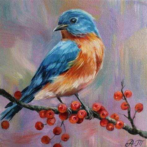 Blue bird oil 8"8" (2020 cm)... | Bird paintings on canvas, Bird ...