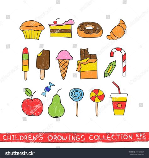 Kids Hand Drawing Tasty Food Cartoon: เวกเตอร์สต็อก (ปลอดค่าลิขสิทธิ์ ...