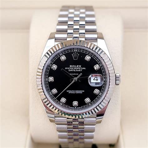 Rolex Datejust 41 Fluted Bezel Black Diamond Dial Jubilee Band for ...