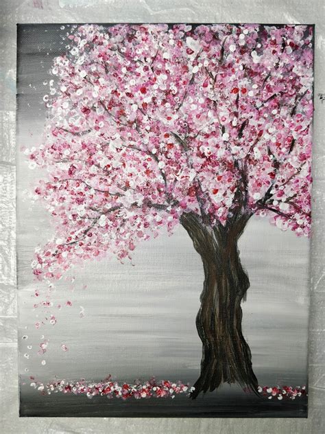 Cherry Blossom Tree Painting with Acrylics and Q-Tips | Easy Painting Idea