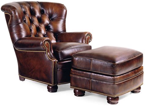 Classic tufted leather armchair and ottoman