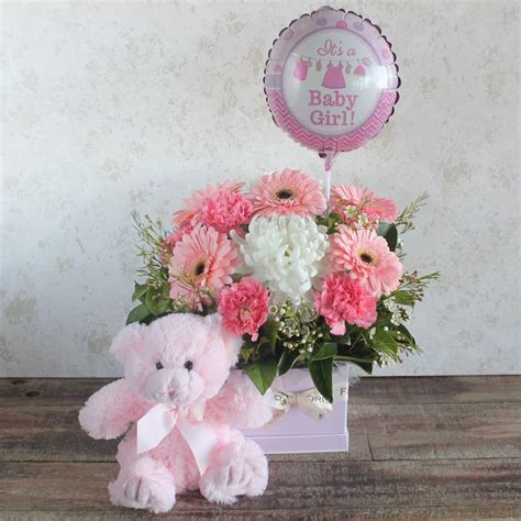 Baby Girl Box of flowers with Soft Toy and Balloon