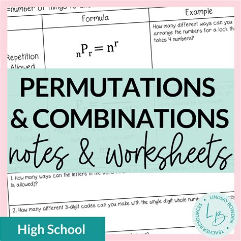 Permutations and Combinations Notes and Worksheets - Lindsay Bowden