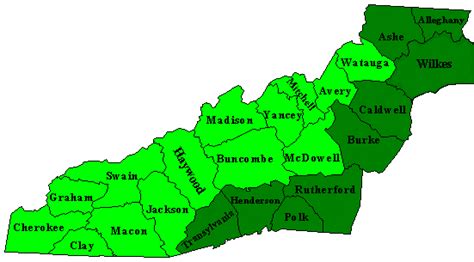 Neighboring counties in Western North Carolina on the map below.