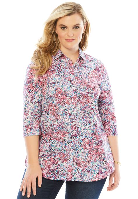 Roaman's - Roaman's Plus Size Three-quarter Sleeve Kate Shirt - Walmart.com