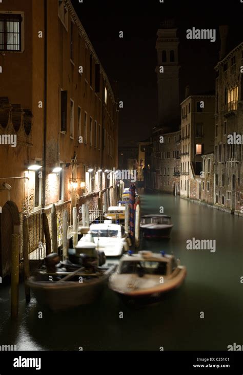 Venice - canal in the night Stock Photo - Alamy