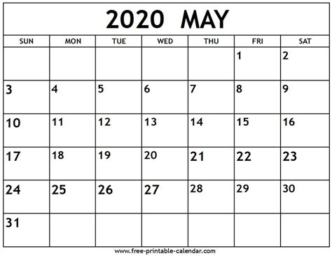 May Printable Calender