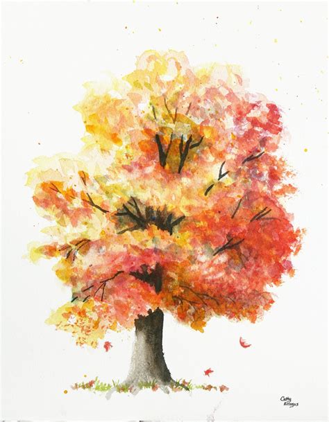 Autumn Tree Original Watercolor Painting by Cathy by CathyHillegas