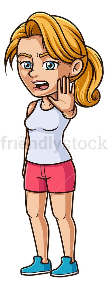 Angry Woman Stop Gesture Cartoon Clipart Vector - FriendlyStock