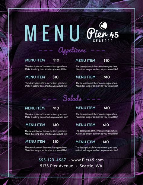 Purple Restaurant Menu Template | MyCreativeShop