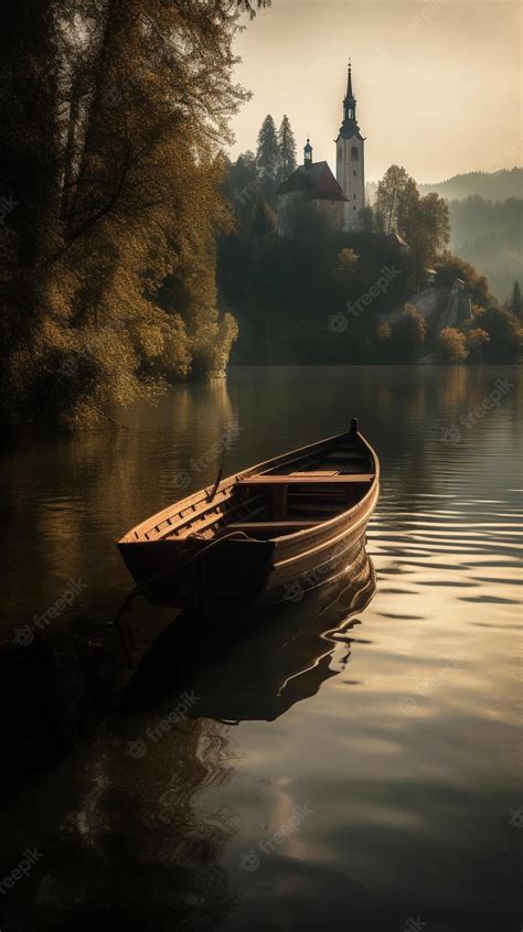 Premium AI Image | Boat on the water wallpaper