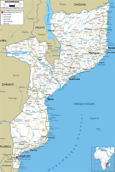 Detailed Clear Large Road Map of Mozambique - Ezilon Maps