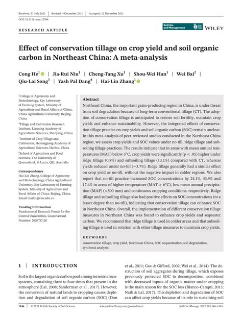 (PDF) Effect of conservation tillage on crop yield and soil organic ...