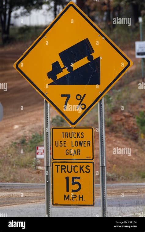 Steep grade warning on highway, Boston Mountains, Arkansas Stock Photo ...