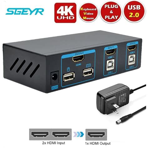 2 Port HDMI KVM Switch SGEYR 2 Port USB 2.0 KVM Keyboard Mouse Switch ...