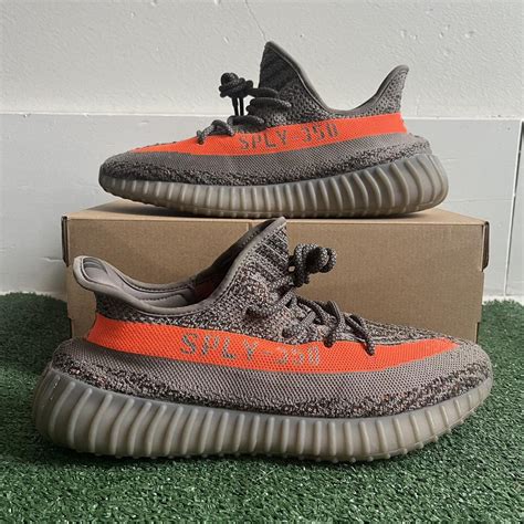 Yeezy Men's Grey and Orange Trainers | Depop