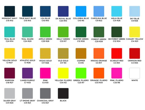 Sublimation Color Chart - Primetime Sports Apparel