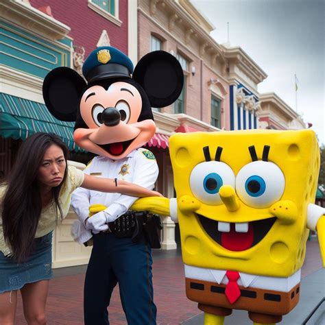 SpongeBob being arrested by Mickey at Disneyland : r/weirddalle