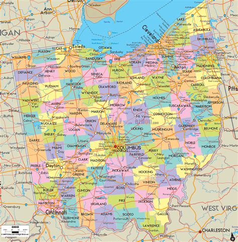 Detailed Political Map of Ohio - Ezilon Maps