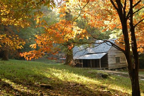 Fall in the Smokies. Ogle cabin on the Historic Roaring Forge Motor ...