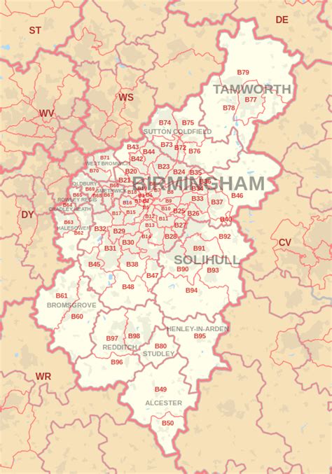 B postcode area map, showing postcode districts, post towns and ...