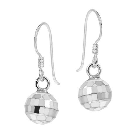 Retro Disco Ball Sterling Silver Dangle Earrings