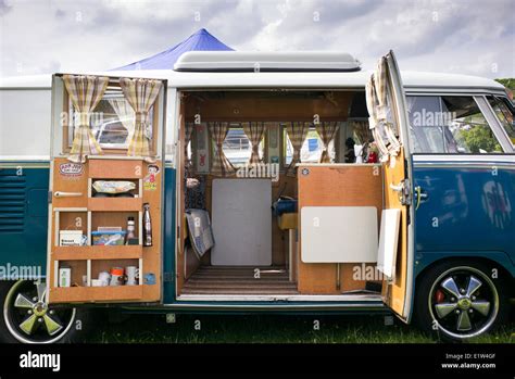 VW Split Screen Volkswagen camper van interior at a VW show. England ...