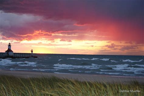 "Sunset on Lake Michigan at St Joseph North Pier - 2" by Debbie Mueller ...