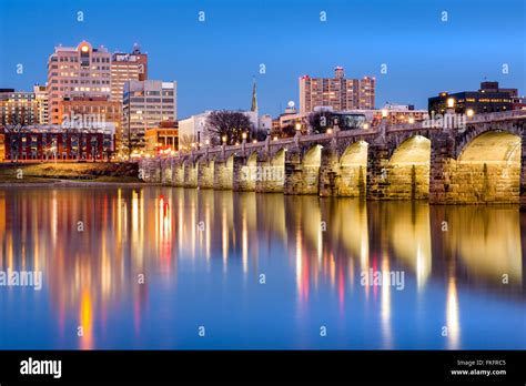 Harrisburg, Pennsylvania skyline with the historic Market Street Bridge ...