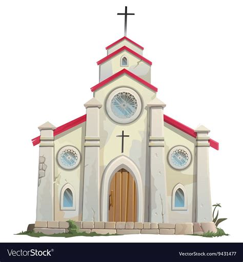 Old stone Catholic Church in cartoon style, vector illustration ...