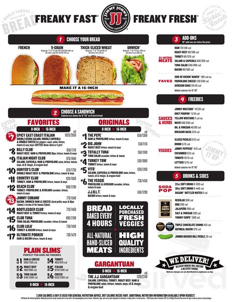 Jimmy John's Printable Menu