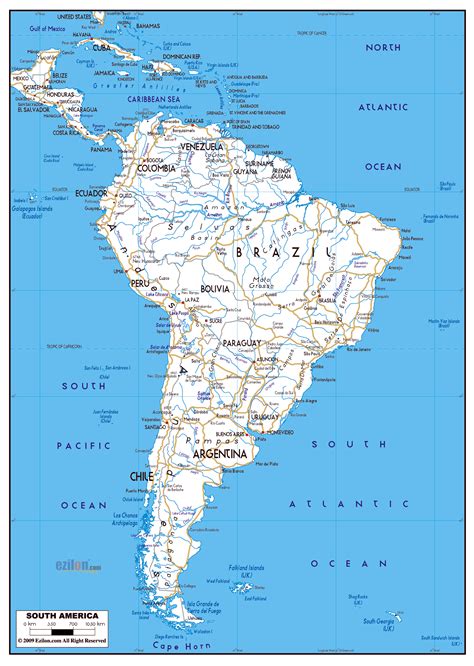 Large road map of South America with major cities | South America ...