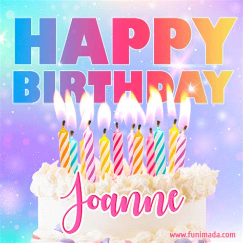 A BDay greeting card for Joanne featuring a white frosted cake topped ...