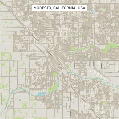 Modesto California US City Street Map Digital Art by Frank Ramspott ...