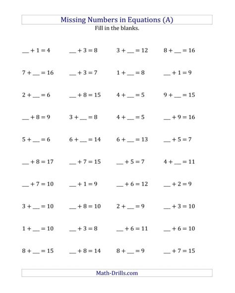 Addition Equations Worksheet - Math Worksheets Printable