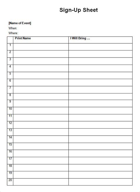 Printable Sign Up Form