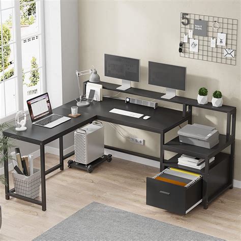 Buy SEDETA L Shape Desk with File Drawer, 66'' Computer Corner Desk ...