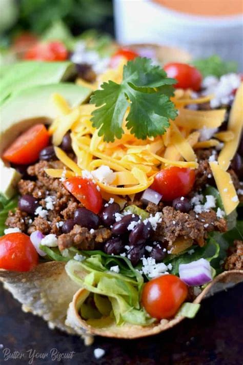 Taco Salad with Homemade Tortilla Bowls | Butter Your Biscuit