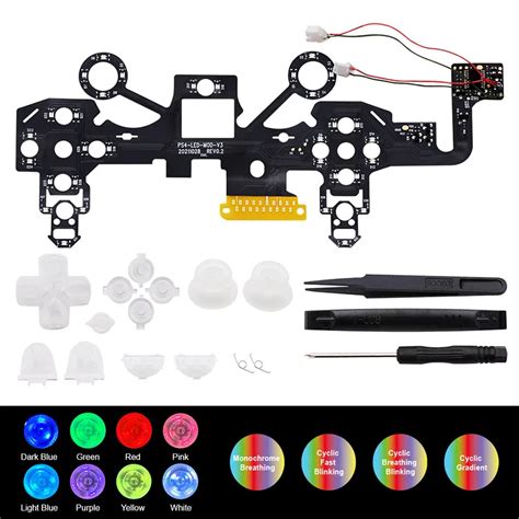 For PS4 Wireless Controller LED Mod Kit Button Joystick Lights Flash ...