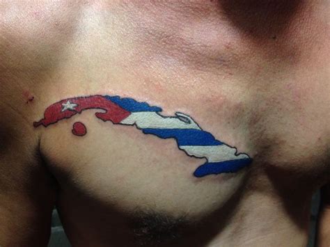 Chest tattoo of the island of Cuba with flag | Cuban tattoos, Tribal ...