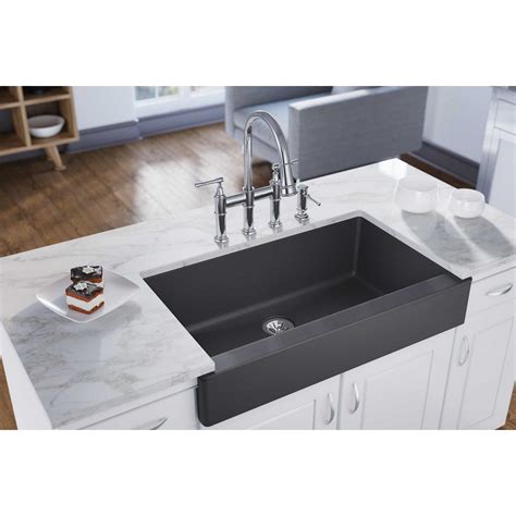 Elkay Quartz Luxe 36 x 21 x 9 Single Bwl Apron Sink w PD Charcoal